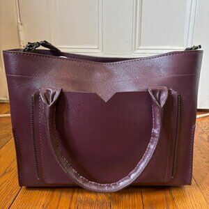 Burgundy Structured Handbag with Handles and Crossbody Strap